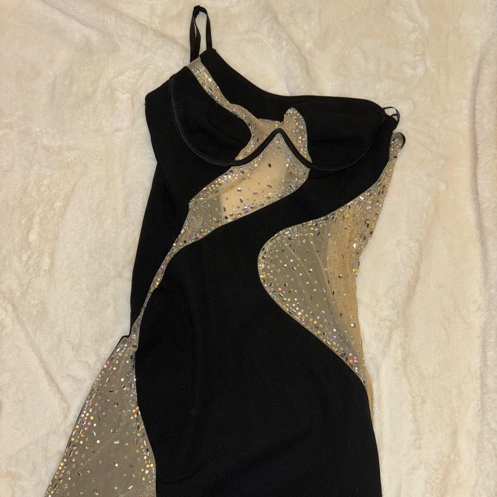 One shoulder rhinestone dress